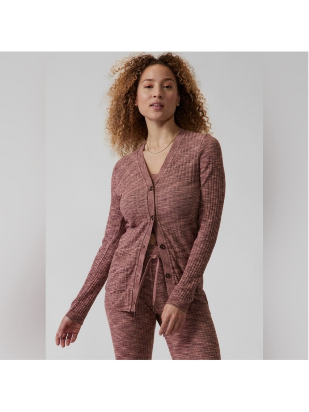 Athleta Women's Ribbed revolve pink Cardigan Sweater size XL